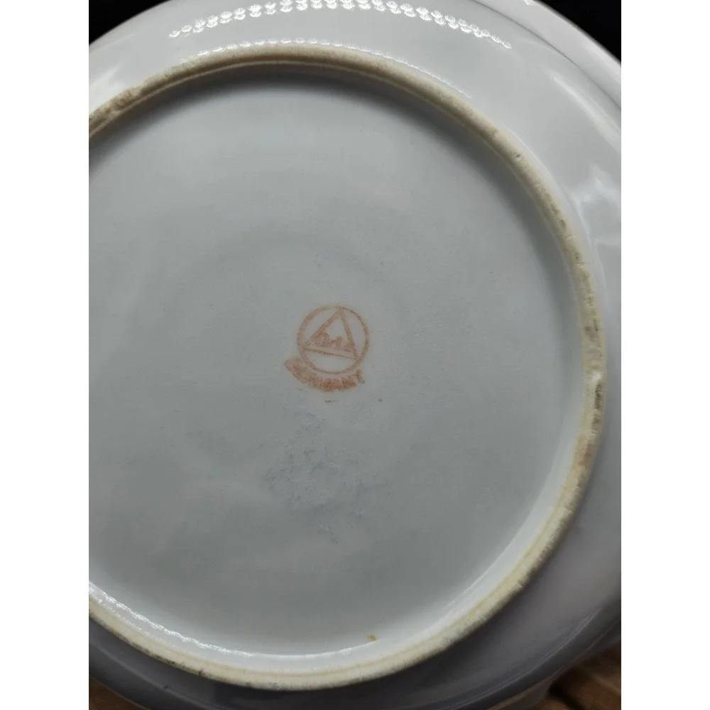 Vintage Orla Germany Porcelain Serving Bowl Pink Rose Scalloped Edge Early 1900s